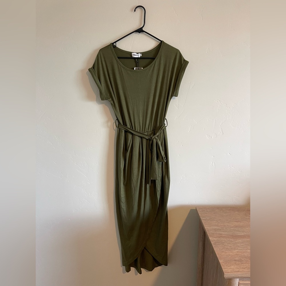 Olive Green Casual Midi Dress